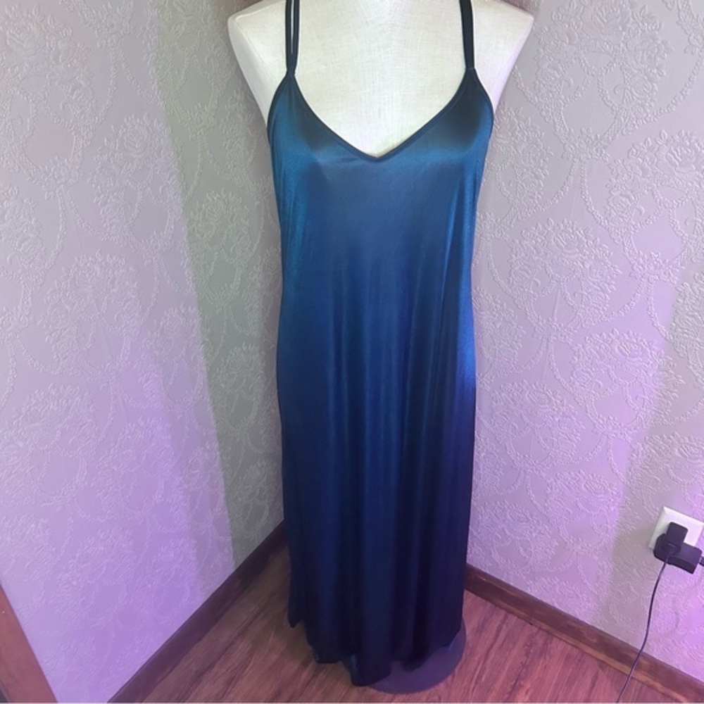 Elegant Blue Satin Nightgown Vintage Petra Fashions gown M